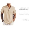 image:imageCOOFANDY Mens Casual Henley Shirt Short Sleeve Band Collar Linen Shirt Summer Beach Hippie TShirtsLight Khaki