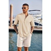 image:imageCOOFANDY Mens Casual Henley Shirt Short Sleeve Band Collar Linen Shirt Summer Beach Hippie TShirtsLight Khaki