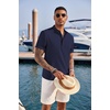 image:imageCOOFANDY Mens Casual Henley Shirt Short Sleeve Band Collar Linen Shirt Summer Beach Hippie TShirtsNavy Blue