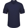 image:imageCOOFANDY Mens Casual Henley Shirt Short Sleeve Band Collar Linen Shirt Summer Beach Hippie TShirtsNavy Blue