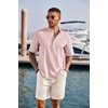 image:imageCOOFANDY Mens Casual Henley Shirt Short Sleeve Band Collar Linen Shirt Summer Beach Hippie TShirtsPink