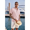 image:imageCOOFANDY Mens Casual Henley Shirt Short Sleeve Band Collar Linen Shirt Summer Beach Hippie TShirtsPink