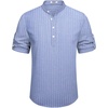 image:imageCOOFANDY Mens Casual Henley Shirt Short Sleeve Band Collar Linen Shirt Summer Beach Hippie TShirtsStriped Blue