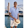 image:imageCOOFANDY Mens Casual Henley Shirt Short Sleeve Band Collar Linen Shirt Summer Beach Hippie TShirtsStriped Blue