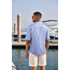 image:imageCOOFANDY Mens Casual Henley Shirt Short Sleeve Band Collar Linen Shirt Summer Beach Hippie TShirtsStriped Blue