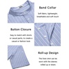 image:imageCOOFANDY Mens Casual Henley Shirt Short Sleeve Band Collar Linen Shirt Summer Beach Hippie TShirtsStriped Blue