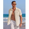 image:imageCOOFANDY Mens Casual Textured Short Sleeve Button Down Summer Beach ShirtBeige