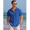 image:imageCOOFANDY Mens Casual Textured Short Sleeve Button Down Summer Beach ShirtClassic Blue