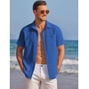image:imageCOOFANDY Mens Casual Textured Short Sleeve Button Down Summer Beach ShirtClassic Blue