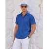 image:imageCOOFANDY Mens Casual Textured Short Sleeve Button Down Summer Beach ShirtClassic Blue