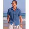 image:imageCOOFANDY Mens Casual Textured Short Sleeve Button Down Summer Beach ShirtDark Blue
