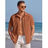 image:imageCOOFANDY Mens Casual Textured Short Sleeve Button Down Summer Beach ShirtLight Brown