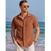 image:imageCOOFANDY Mens Casual Textured Short Sleeve Button Down Summer Beach ShirtLight Brown