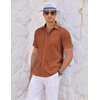 image:imageCOOFANDY Mens Casual Textured Short Sleeve Button Down Summer Beach ShirtLight Brown