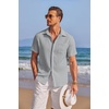 image:imageCOOFANDY Mens Casual Textured Short Sleeve Button Down Summer Beach ShirtLight Gray