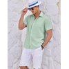 image:imageCOOFANDY Mens Casual Textured Short Sleeve Button Down Summer Beach ShirtLight Green