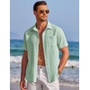 image:imageCOOFANDY Mens Casual Textured Short Sleeve Button Down Summer Beach ShirtLight Green