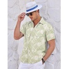 image:imageCOOFANDY Mens Casual Textured Short Sleeve Button Down Summer Beach ShirtLight Green White Leaf