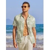 image:imageCOOFANDY Mens Casual Textured Short Sleeve Button Down Summer Beach ShirtLight Green White Leaf