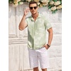 image:imageCOOFANDY Mens Casual Textured Short Sleeve Button Down Summer Beach ShirtLight Green White Leaf