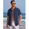 image:imageCOOFANDY Mens Casual Textured Short Sleeve Button Down Summer Beach ShirtNavy Blue