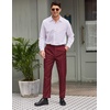 image:imageCOOFANDY Mens Classic Fit Flat Front Dress Pants No Iron Premium Casual Pants Expandable Waist Suit PantsWine Red