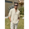 image:imageCOOFANDY Mens Cotton Linen Henley TShirt Long Sleeve Hippie Casual Beach TShirtsBeige
