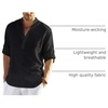 image:imageCOOFANDY Mens Cotton Linen Henley TShirt Long Sleeve Hippie Casual Beach TShirtsBlack