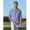 image:imageCOOFANDY Mens Cotton Linen Henley TShirt Long Sleeve Hippie Casual Beach TShirtsBlue Striped