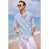 image:imageCOOFANDY Mens Cotton Linen Henley TShirt Long Sleeve Hippie Casual Beach TShirtsBlue White Striped