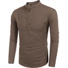 image:imageCOOFANDY Mens Cotton Linen Henley TShirt Long Sleeve Hippie Casual Beach TShirtsBrown
