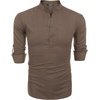 image:imageCOOFANDY Mens Cotton Linen Henley TShirt Long Sleeve Hippie Casual Beach TShirtsBrown