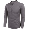 image:imageCOOFANDY Mens Cotton Linen Henley TShirt Long Sleeve Hippie Casual Beach TShirtsDark Gray