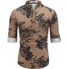 image:imageCOOFANDY Mens Cotton Linen Henley TShirt Long Sleeve Hippie Casual Beach TShirtsDark Khaki Floral