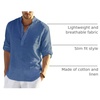 image:imageCOOFANDY Mens Cotton Linen Henley TShirt Long Sleeve Hippie Casual Beach TShirtsDenim Blue