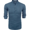 image:imageCOOFANDY Mens Cotton Linen Henley TShirt Long Sleeve Hippie Casual Beach TShirtsDenim Blue