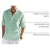 image:imageCOOFANDY Mens Cotton Linen Henley TShirt Long Sleeve Hippie Casual Beach TShirtsGreen