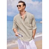 image:imageCOOFANDY Mens Cotton Linen Henley TShirt Long Sleeve Hippie Casual Beach TShirtsLight Khaki