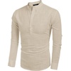 image:imageCOOFANDY Mens Cotton Linen Henley TShirt Long Sleeve Hippie Casual Beach TShirtsLight Khaki