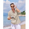 image:imageCOOFANDY Mens Cotton Linen Henley TShirt Long Sleeve Hippie Casual Beach TShirtsLight Khaki