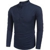 image:imageCOOFANDY Mens Cotton Linen Henley TShirt Long Sleeve Hippie Casual Beach TShirtsNavy Blue