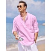 image:imageCOOFANDY Mens Cotton Linen Henley TShirt Long Sleeve Hippie Casual Beach TShirtsPink