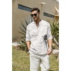 image:imageCOOFANDY Mens Cotton Linen Henley TShirt Long Sleeve Hippie Casual Beach TShirtsWhite  Palm Tree