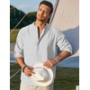 image:imageCOOFANDY Mens Cotton Linen Henley TShirt Long Sleeve Hippie Casual Beach TShirtsWhite Striped