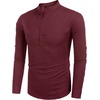 image:imageCOOFANDY Mens Cotton Linen Henley TShirt Long Sleeve Hippie Casual Beach TShirtsWine Red