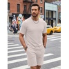 image:imageCOOFANDY Mens Cotton Waffle 2 Piece Outfits Casual Short Sleeve Shirts and Shorts Set Summer Jogging Tracksuit Lounge SetsBeige