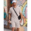 image:imageCOOFANDY Mens Cotton Waffle 2 Piece Outfits Casual Short Sleeve Shirts and Shorts Set Summer Jogging Tracksuit Lounge SetsBeige