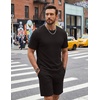 image:imageCOOFANDY Mens Cotton Waffle 2 Piece Outfits Casual Short Sleeve Shirts and Shorts Set Summer Jogging Tracksuit Lounge SetsBlack
