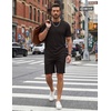 image:imageCOOFANDY Mens Cotton Waffle 2 Piece Outfits Casual Short Sleeve Shirts and Shorts Set Summer Jogging Tracksuit Lounge SetsBlack