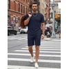 image:imageCOOFANDY Mens Cotton Waffle 2 Piece Outfits Casual Short Sleeve Shirts and Shorts Set Summer Jogging Tracksuit Lounge SetsBlue Purple